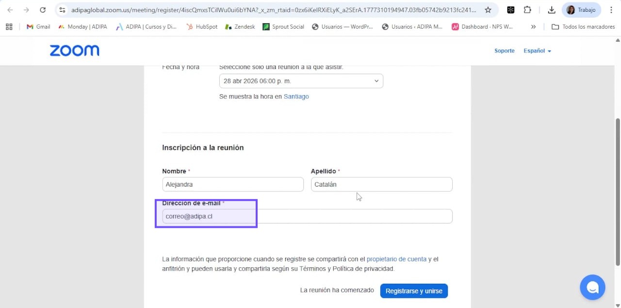 Advertencia: registrar datos fuera del horario o en clase futura no genera registro en lista de asistencia