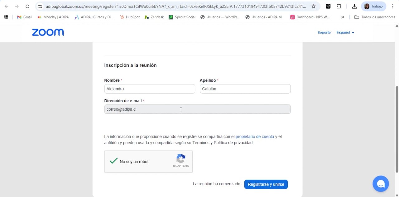 Completar los datos: nombre, apellido y correo electrónico